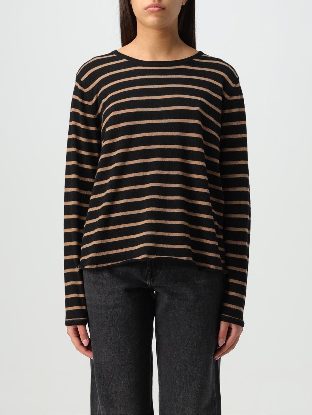 Majestic Filatures Striped 100% Cashmere Sweater in Black/Tan - Size 2/S